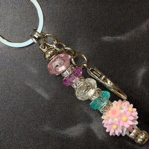 Colorful Pink Floral Beaded Keychain, Bag, or Keychain